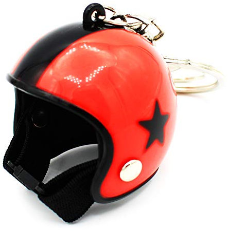VmG-Store Motorrad Helm Retro Schlüsselanhänger mit funktionsfähigem Verschluss S130 (Rot)