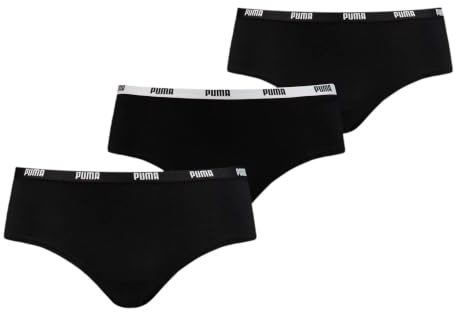 PUMA Damen Unterwäsche Unterhosen 3 Hipsters im Vorteilspack (Black, XS)