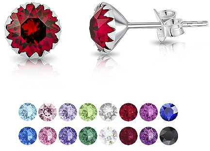 DTPSilver - Damen Ohrringe 925 Sterling Silber und mit Kristallen von Swarovski® Elements 6 mm Runde Ohrstecker - Farbe : Rubin