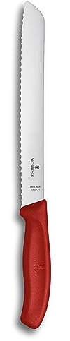 Victorinox Swiss Classic, Couteau à pain professionnel, Lame extra-tranchante, Tranchant dentelé, 21 cm, Manche plastique robuste, Acier inoxydable, rouge