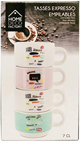 CMP Home Deco Factory - Juego de 4 tazas de café espresso apilables de cerámica, 6 cm de altura 6 cm