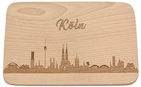 Planche de petit-déjeuner en bois - Planche à pain avec gravure - Cadeau de ville - Skyline de Cologne - Cadeau amoureux de la ville - Planche à petit-déjeuner gravée Skyline