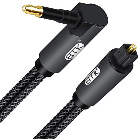 EMK Optical Audio Cable, Digital Sound Toslink zum Mini -Toslink Kabel 3.5 SPDIF Kabel-Optikkabel [nicht eins 3,5mm-Aux Kabel] Optisches Audiokabel (90 Grad Mini-Toslink Schwarz, 3Ft/1M)