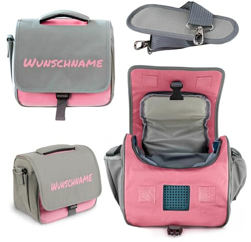 my STITCHERY Toniebox Tasche mit Namen Bestickt für die Aufbewahrung von Figuren und Tonie-Box - Gepolsterte Tigerbox Transporttasche (Rosa)