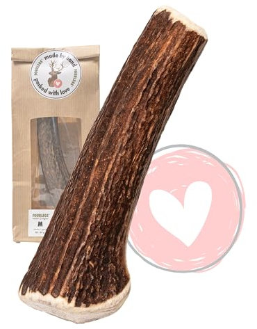 FOURLEGS® natürlicher Kausnack für Hunde aus 100% Hirschgeweih - Mineralstoffe, Kauspielzeug, Kaustange, Wildgeschmack, Geweih, Knochen, Hirsch, Kauartikel - Größe XXL halbiert Sparpaket (5 Stück)