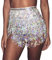Aohhy Damen Bauchtanz Rock Kostüm Pailletten Quaste Rock Hawaii Hula Grass Kostüm Mini Rave Fransenrock, silber, 33W