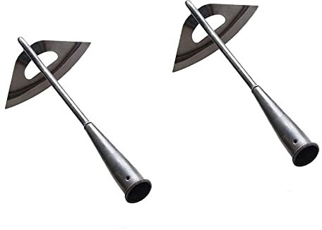 Lot de 2 bines de jardinage à main - Houe creuse durable tout en acier trempé - Râteau de désherbage portatif pour plantation de légumes et de légumes