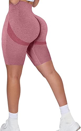Memoryee Kurze Leggings Damen Push Up Booty Sport Nahtlose Shorts Hintern Heben Hohe Taille Bauchkontrolle Yogahose/B-Bean Paste Pink/S