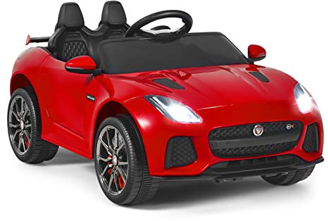 GOPLUS Elektroauto Jaguar, 12V Kinderauto mit 2,4 Ghz Fernbedienung, Softstart, LED Licht, Hupe, Musik, Sicherheitsgurt, 3-5 km/h, Kinderfahrzeug für Kinder ab 3 Jahre bis zu 25 kg (Rot)