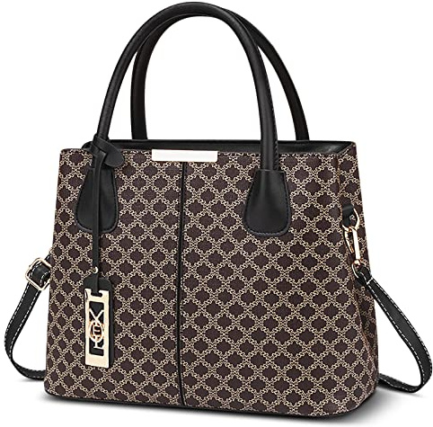 DIRRONA Retro Damen Handtasche Klassischer Druck Umhängetasche Elegant Schultertasche Lässig Crossbody Tasche Reisen Party Shopper PU Leder HenkeltaschenSchwarz