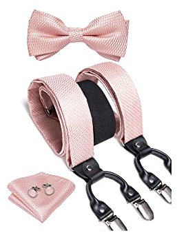 DiBanGu Paisley Fliege und Hosenträger für Herren Heavy Duty Clip Hosenträger Verstellbare Elastische Y-Back Herren Hosenträger, Roségold, Einheitsgröße