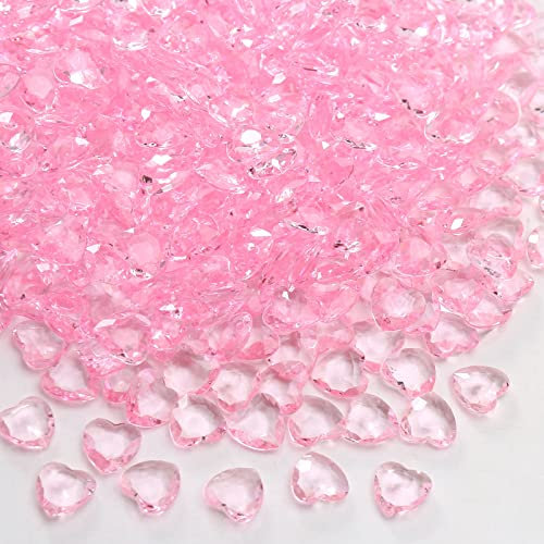 YIEUR 600 Stück rosa Herzen Diamant Konfetti Deko, 12mm glitzer Dekosteine herzen Acryl, Streudeko Kristalle Konfetti Diamanten Plastik Hochzeit Tischdekoration Geschenk Taufe von Partyloon(pink-12)