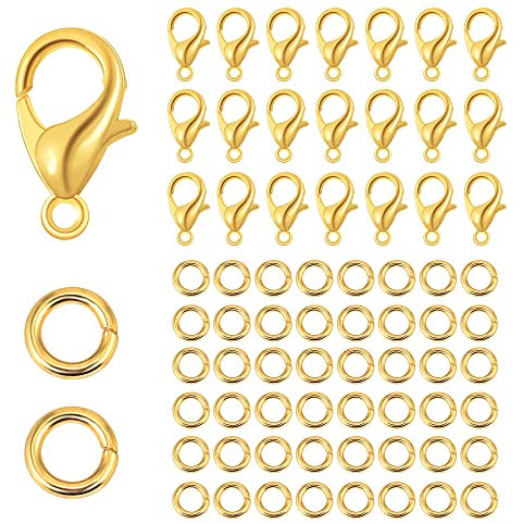 Gold Lobster Clasps, 250 PCS Gold Plated Lobster Claw Clasps with 4mm Open Jump Rings Set Jewellery Making Kit, Metal Lobster Clasps Rings Connector for DIY Craft Jewelry Chains Making Claps