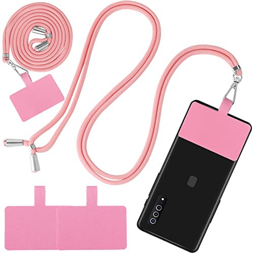 cobee Cordón de teléfono, cordón Ajustable para teléfono Celular, Correa Universal para el Cuello de Nailon, Correa Desmontable para teléfono Cruzado con 2 Parches para teléfono (Rosa)