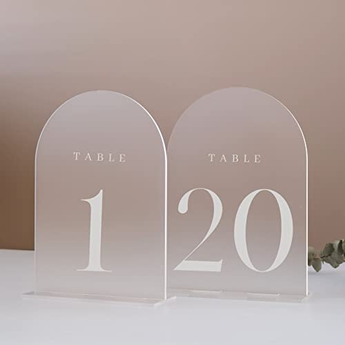 JINMURY Tischnummern für Hochzeit, 20 Stück, 12,7 x 17,8 cm, mattierter Bogen, Acryl-Tischschilder mit Halter, Acryl-Tischnummern 1–20, perfekt für Hochzeitstischdekoration