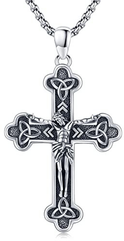 TwoAnts Jesus Kreuz Kette 925 Silber Glaube Kreuz Religiöser Halskette Amulett Anhänger Halskette Christlicher Schmuck Geschenke für Herren Damen