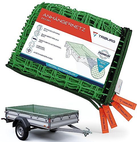 Anhängernetz 2x3,5 [DEKRA Geprüft] mit Eckmarkierungen und Randverstärkung - Anhänger Netz mit Spanngummi zur optimalen Ladungssicherung - Netz für Anhänger mit Gummiseil