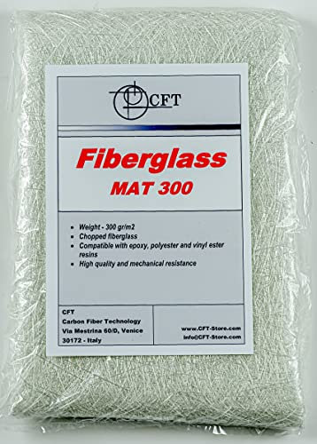MAT 300 Fibre de Verre 1 m² - Matelas de 300 g/m² en fibre de verre - Compatible avec résine polyester et époxy - Pour nautique, bricolage, moules, réparation de bateaux et usage civil