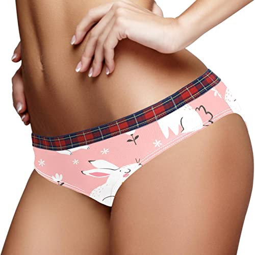 JAVENPROEQT Rosa Hase Osterhase Blumen-Damen-Unterwäsche Slip weiche Baumwolle niedrige Taille Stretch Bikini Höschen für Damen, mehrfarbig, 36