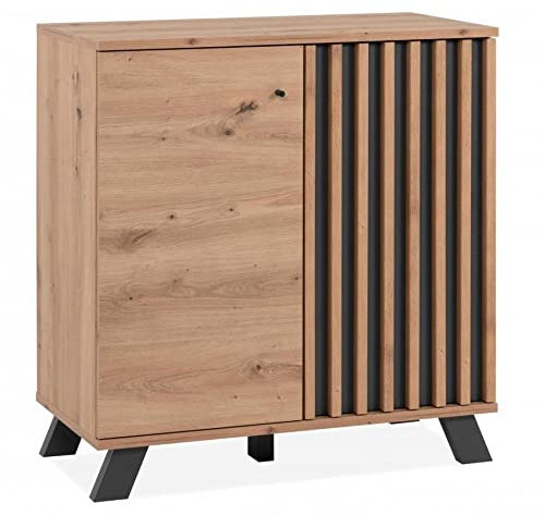 DEINE TANTE EMMA 003407 Kommode Medan 01D Sideboard Artisan Eiche Nb. / Anthrazit Lamellen ca. 80 x 85 x 40 cm