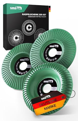SMABIX® 3er Set Holz Schleifscheibe 125mm [BESONDERS SCHARF], Frässcheibe für Winkelschleifer Holz, Flex Schleifscheibe, Holzfräser für Winkelschleifer, Wurzelfräse
