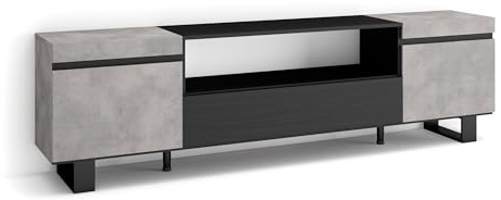 Skraut Home | TV-Schrank, Lowboard | für Wohnzimmer und Esszimmer | 200x57x35cm | Für TV-Geräte bis zu 80 | Industriedesign | Moderner Stil | Zement