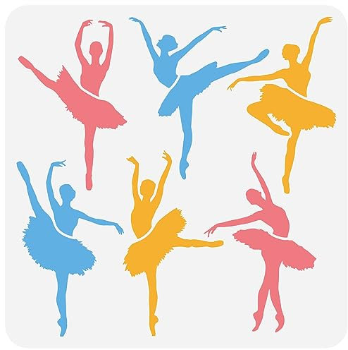 FINGERINSPIRE Ballerinas Schablone 30x30 cm Tanz Ballerina Silhouette Malschablone Kunststoff 5 Stile Balletttänzer Muster Schablone Wiederverwendbare Schablone Für Holzschild Heimdekoration