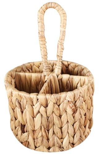 Kichvoe Cesta Tejida De Flores Organizador De Cubiertos Con 4 Compartimentos Cesta De Almacenamiento De Mimbre Porta Utensilios De Mimbre Cesta Con Asa Manual Las Flores De Calabaza