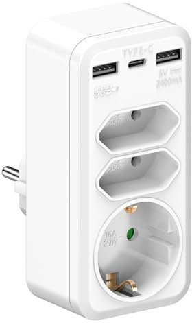 VIEVRE Adapter Mehrfachsteckdose,Steckdose mit USB,6 in 1 Mehrfachstecker,Steckdosenleiste mit USB,Steckdose USB,Mehrfachsteckdose mit USB,Mehrfachstecker mit USB,USB Verteiler Steckdose,
