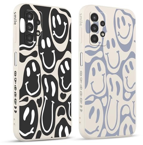 Pnakqil 2 stück Handyhülle für Samsung Galaxy A13 4G 6.6,Hülle Lustiges Verdrehtes Lächeln Grimace Bemaltes Muster süß Aesthetic Mädchen Silikon Schutzhülle Tasche Schön Kameraschutz Case