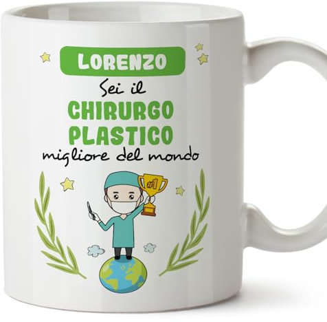 Mugffins Tazza Personalizzata in ceramica per CHIRURGO PLASTICO uomo 11 oz / 350 ml - In italiano - Sei migliore del mondo - Idea regalo per compleanno, anniversario, natale, laurea