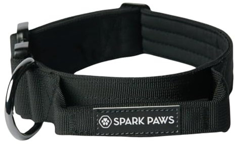 Spark Paws Taktisches Hundehalsband – Robuste, Premium-Qualität, Dick und Langlebig für Große und Mittelgroße Hunde - Schwarz - M: 23-39kg [5cm]