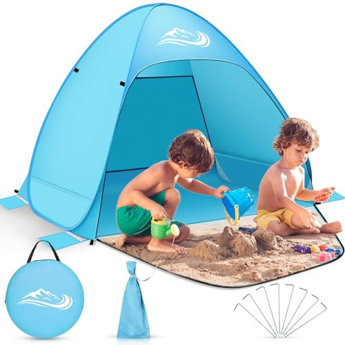 MULEVIP Strandmuschel,Pop Up Strandmuschel,Strandmuscheln,Beach Tent,Strandmuschel UV Schutz,Popup Strandmuschel für 2-3 Personen,für Familie Camping Garten Strand,Tragbar Extra Light Beach Tent