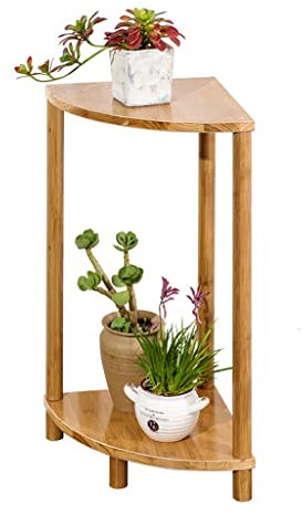 2-stufiger Pflanzenständer aus Bambus für drinnen und draußen, Eckregal für Pflanzen aus Holz, mehrstufiger Pflanztopfhalter, Blumenständer, Aufbewahrungs-Organizer für Wohnzimmer, Balkon, G