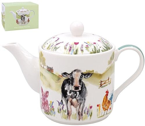 Fine China 2 Cup Gift Boxed Teapot Gift Boxed Farmyard Scene