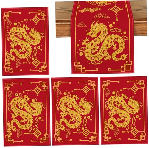 CAKEEYUM Décorations du Nouvel an Chinois 2024 Chemin de Table Rouge avec 4 Sets de Table Décorations Dragon du Zodiaque Chinois pour la fête à la Maison Fête Printemps Nouvel