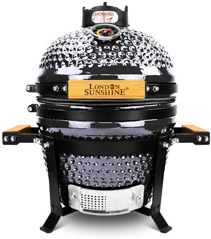 London Sunshine Keramik-Grill, Holzkohle-Kamado-Grill, 33 cm, tragbarer Tischgrill, Hellgrau