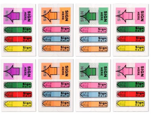 NQEUEPN 800pcs/8 Packs Sign Here Stickers, Arrow Labels, Note Book Flags, Sticky Signature Tabs for Documents, Notebooks, Home Office, School Supplies (Orange)