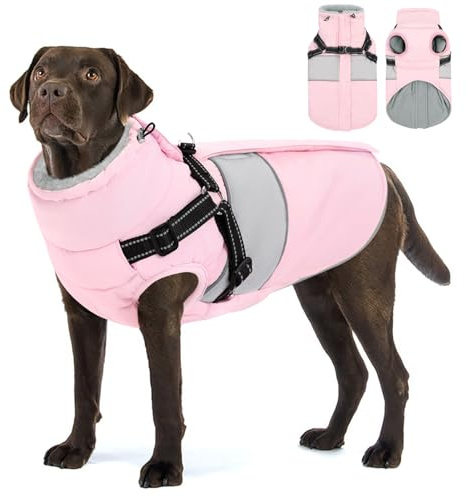 AOFITEE Hundemantel Winter, Wasserdicht Warme Hundejacke Wintermantel für Große Hunde, Reflektierend Hunde Wintermäntel mit Geschirr, Reißverschluss, Warme Outdoor Hundebekleidung für Kaltes Wetter