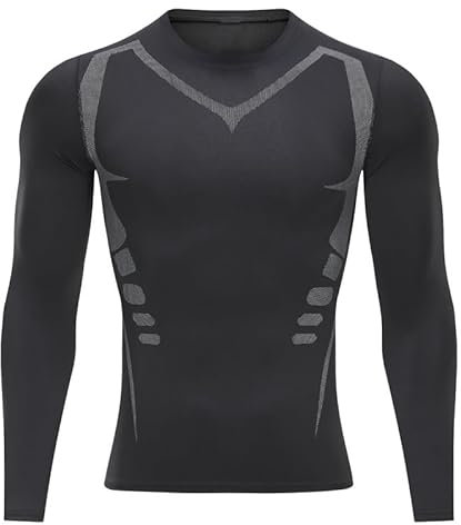 Smatstyle Camiseta Compresion Hombre Base Layer para Correr Transpirable Secado Rápido Camiseta Entrenamiento de Manga Larga para Entrenamiento Fitness (FR/ES, Letras, S, Regular, Regular, Negro)