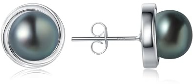 YAMI Perlenohrringe, Damen Perlenohrringe Silber 925, mit Gezüchteten Meeresperlen, 8-8.5mm, Schwarz/Weiß, mit Schmuckgeschenkbox, Geeignet für Verschiedene Anlässe