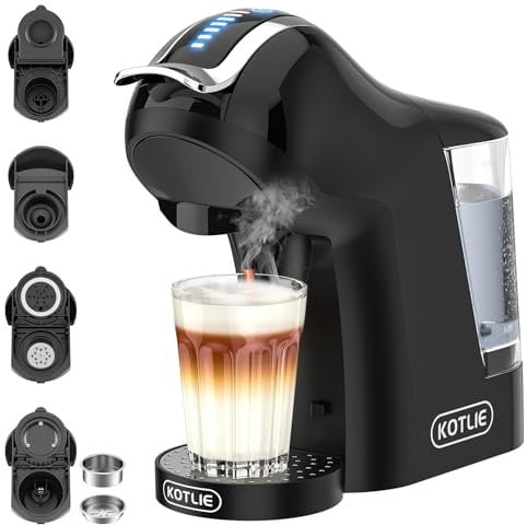 KOTLIE 5 in 1 Multicapsule Espresso Coffee Machine,19 Bar Coffee Maker for Dolce Gusto/Nespresso/LAVAZZA MIO Capsule and Ground/ESE Coffee Pods EM-308B(BLACK)
