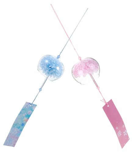 Happyyami 2pièces Cloche à Vent Transparent Décoration Japonaise pour Intérieur Et Extérieur Ornements De Jardin Wind Chime avec De Bleu Et Rose