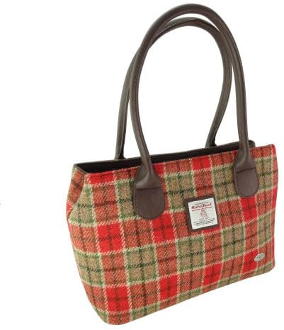 Glen Appin Harris Tweed Classic Handtasche - LB1003 - Cassley, Farbe 141 Rot Grün, m