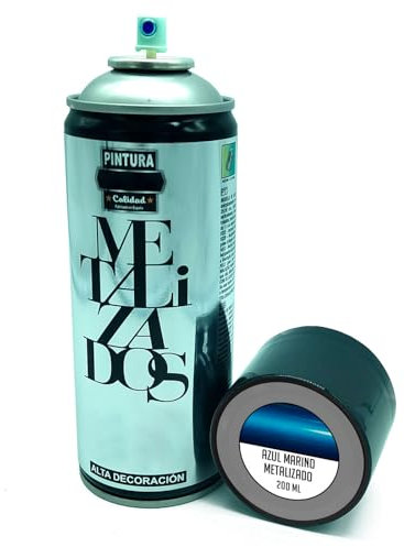 Tradineur - Bote de Pintura en Spray - Fabricado en España - Ideal para Cualquier Superficie, Madera, Metal, Cartón, Piedra o Cerámica - Capacidad de 200 ML - Azul Marino Metalizado