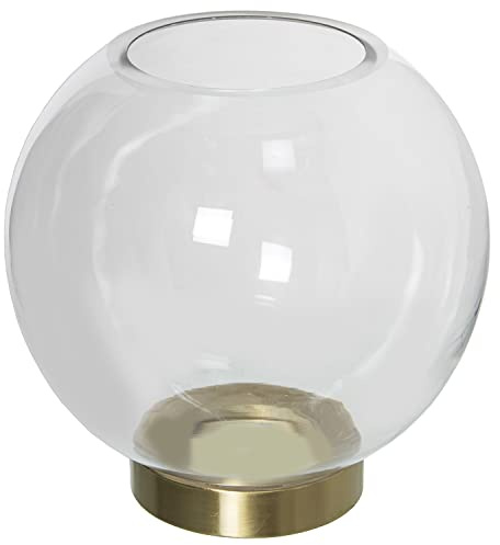 JARRÓN PORTAVELAS CRISTAL TRANSPARENTE PIE DORADO °20X22CM,BOCA:°9CMBASE:°10CM