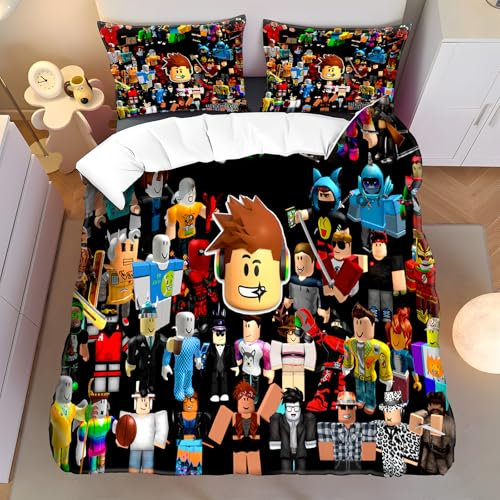 WKxinxuan Roblx Bettwäsche, Bettwäsche Roblx, Roblx Sachen Roblx Bettbezug 135x200cm Kissenbezug 80x80cm Roblx Geschenke für Jungen und Mädchen