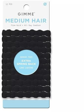 GIMME Women's Beauty Spring Back Hair Bands - No-Snag Elastic Bands for Medium - Gentle Ponytail Holders - Style Essential - Stretchy Hair Tie Pack - Black, 12 Pack