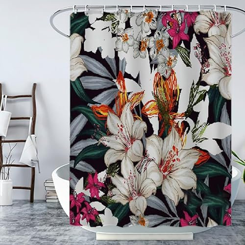 Duschvorhang Grau Beige Orange Duschvorhang 180x200 Stoff Antischimmel Badevorhang Polyester Shower Curtains Waschbar Badewanne Vorhang Wasserdicht Duschvorhänge mit 12 Duschvorhangringen