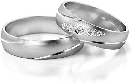 JC Trauringe Silber 925 Paarpreis Eheringe Silber I Edle Verlobungsringe breit 5,0 mm I Partnerringe mit Gravur in edler Schatulle I 2 Hochzeitsringe Herrenring ohne & Damenring mit Steinen I PL3002